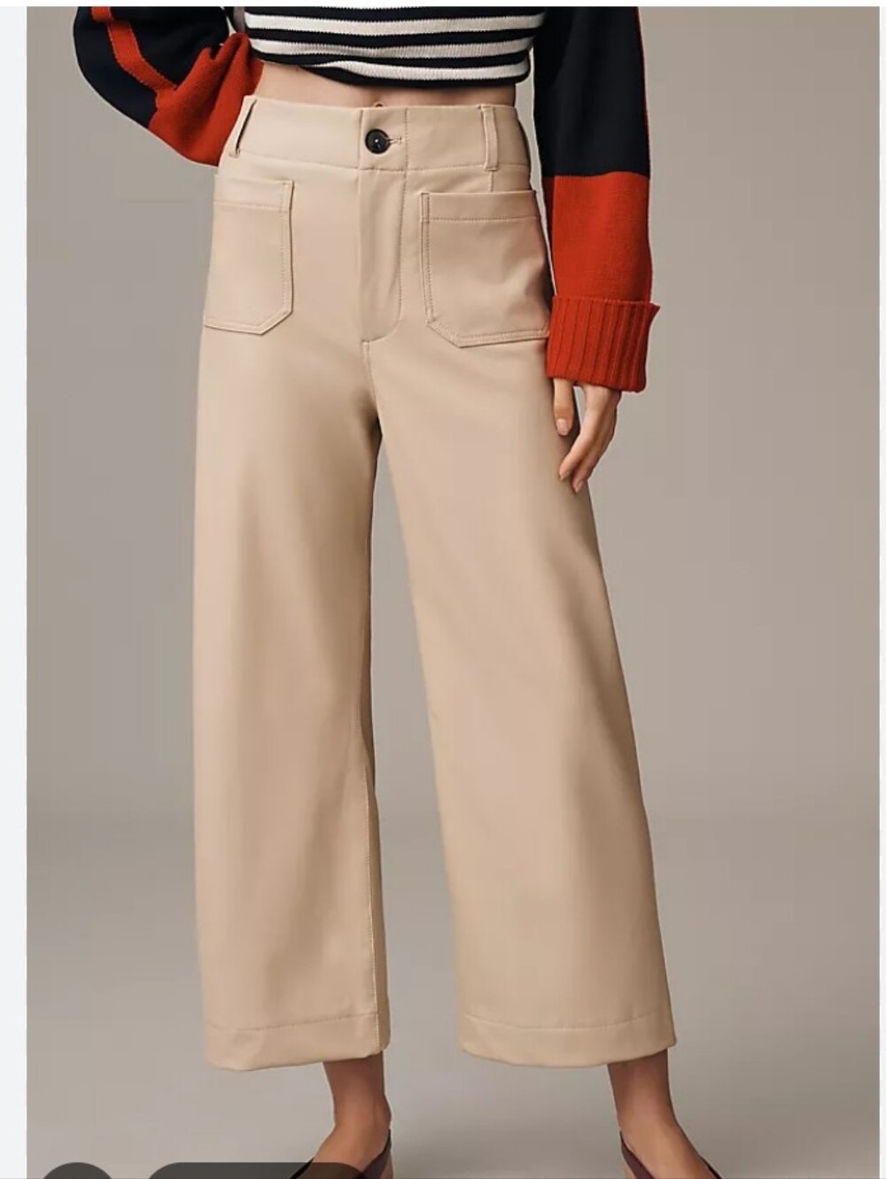 Anthropologie Maeve The Colette Faux Leather Wide-Leg High-Rise Beige Crop Pants
